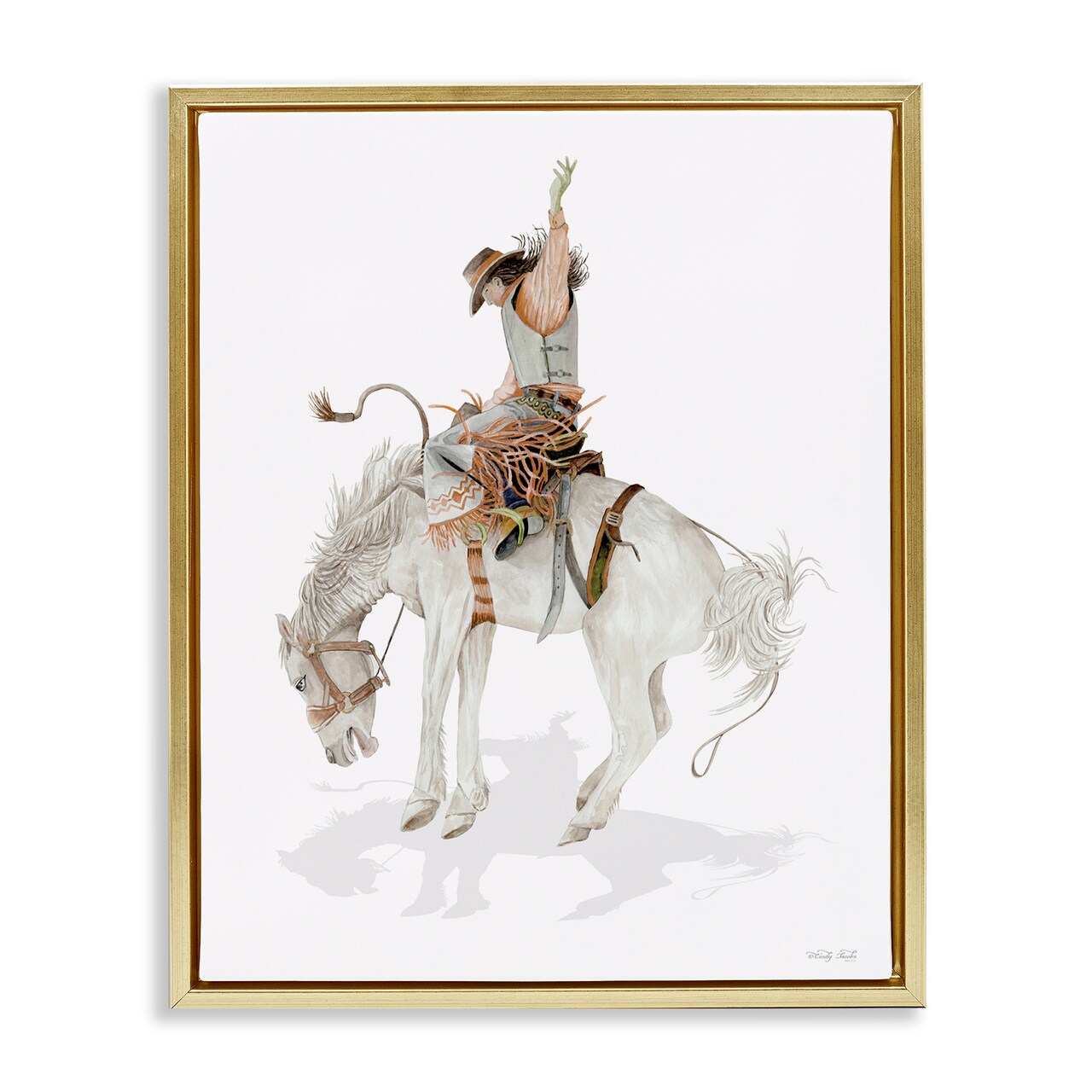 Stupell Industries Cowgirl on Rearing Horse Floater Framed Canvas Wall Art Design by Cindy Jacobs